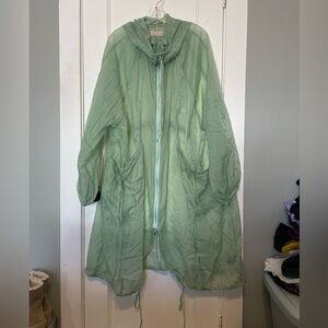 Free People Light Green sheer Hooded Trench Coat. NWT